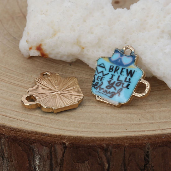 Bild von Zinklegierung Charms Glas Vergoldet Bunt Katze Emaille 15mm x 14mm, 10 Stück