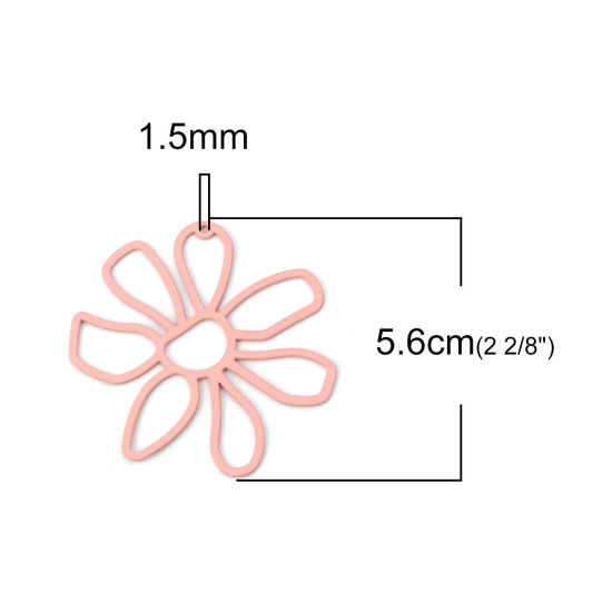 亜鉛合金 ペンダント フラワー ピンク 56mmx 52mm、 5 個 の画像