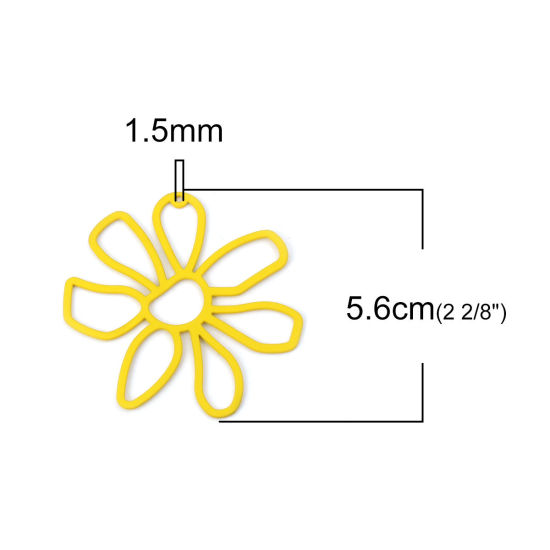 亜鉛合金 ペンダント フラワー 黄色 56mmx 52mm、 5 個 の画像