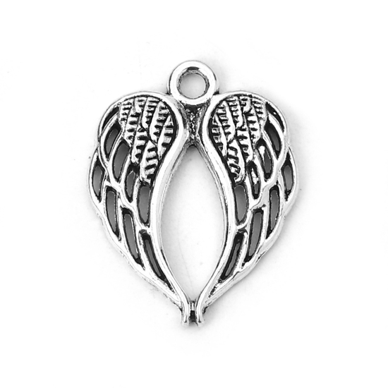 Bild von Zinklegierung Charms Flügel Antiksilber 22mm x 17mm, 50 Stück