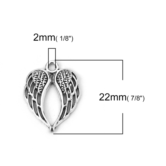 Bild von Zinklegierung Charms Flügel Antiksilber 22mm x 17mm, 50 Stück