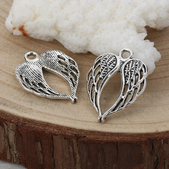 Bild von Zinklegierung Charms Flügel Antiksilber 22mm x 17mm, 50 Stück