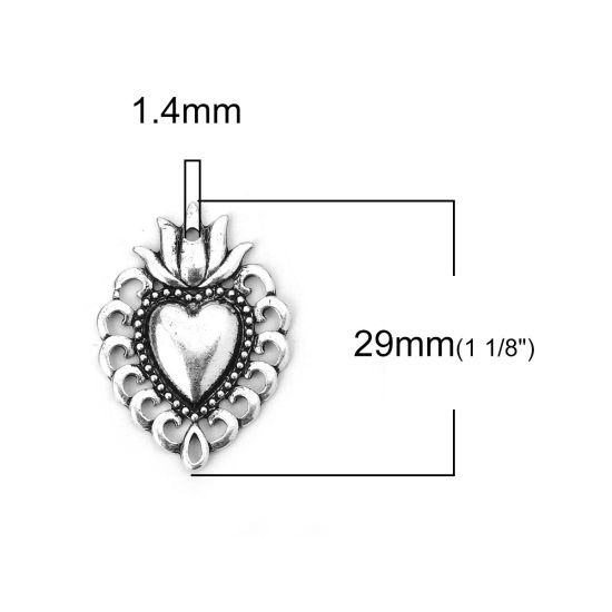 Bild von Zinklegierung Charms Ex Voto Herz Antiksilber 29mm x 21mm, 10 Stück