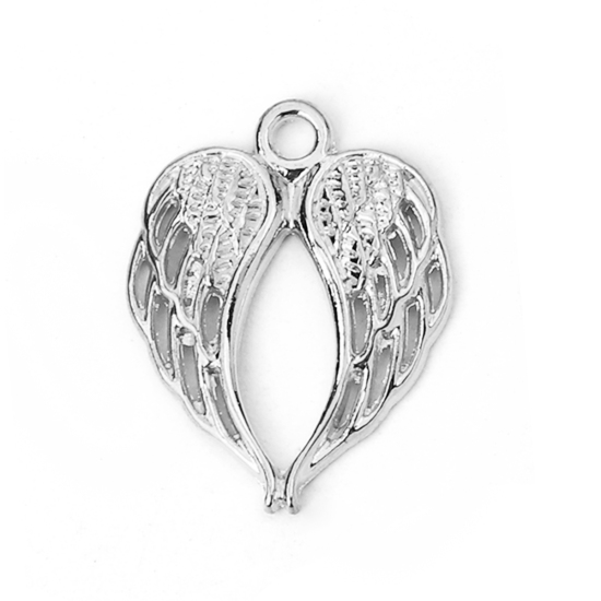 Bild von Zinklegierung Anhänger Flügel Silberfarbe Herz 22mm x 17mm, 50 Stück