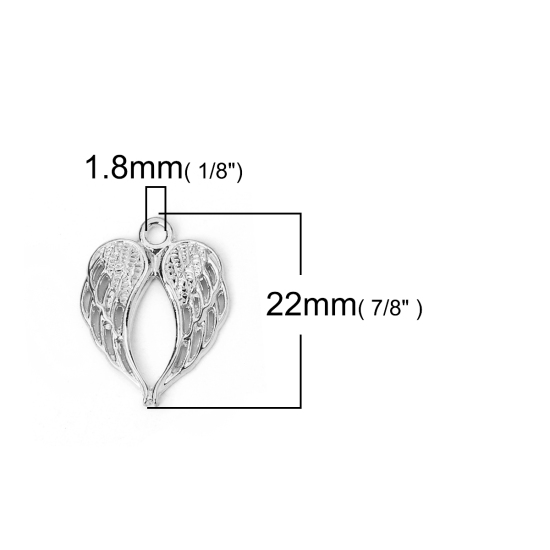 Bild von Zinklegierung Anhänger Flügel Silberfarbe Herz 22mm x 17mm, 50 Stück