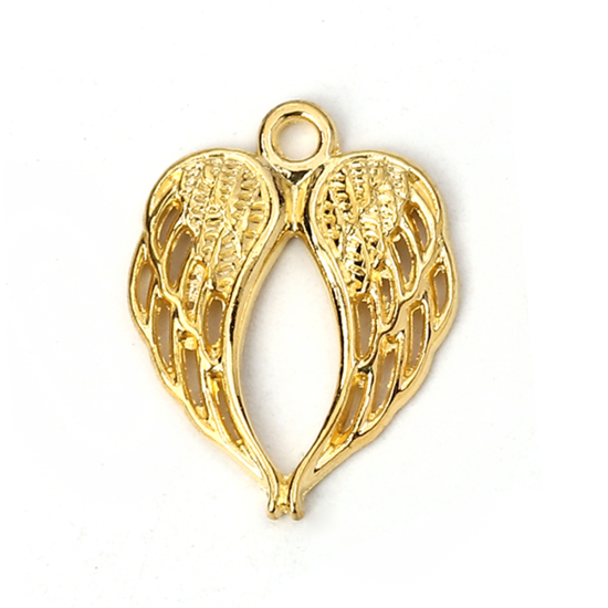 Bild von Zinklegierung Charms Flügel Vergoldet Herz 22mm x 17mm, 50 Stück