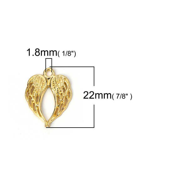 Bild von Zinklegierung Charms Flügel Vergoldet Herz 22mm x 17mm, 50 Stück
