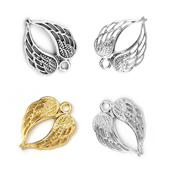 Bild von Zinklegierung Charms Flügel Vergoldet Herz 22mm x 17mm, 50 Stück