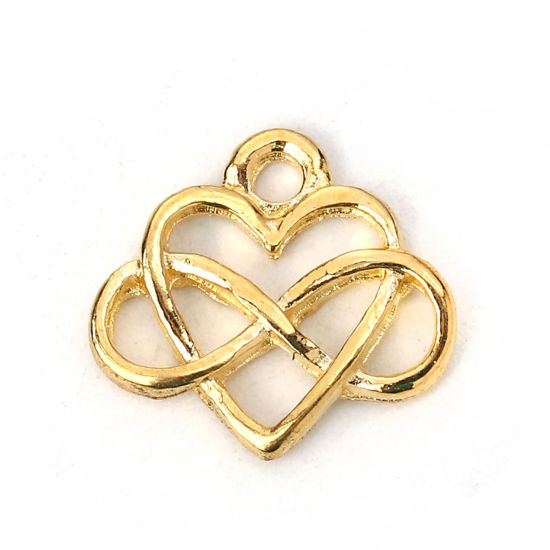 Picture of Zinc Based Alloy Charms Heart Gold Plated Infinity Symbol 15mm( 5/8") x 14mm( 4/8"), 30 PCs