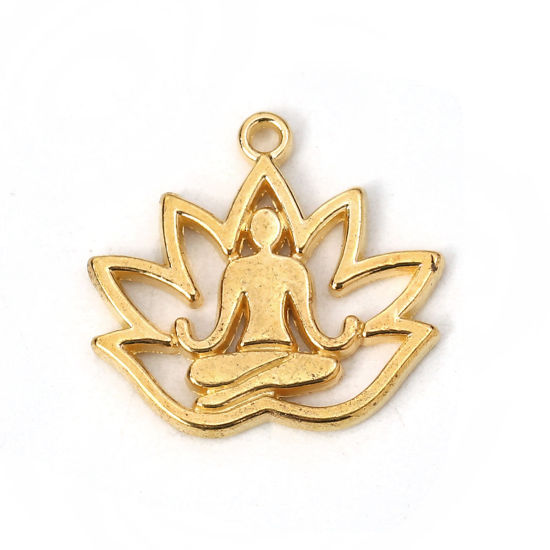 Picture of Zinc Based Alloy Charms Yoga Gold Plated Flower 18mm( 6/8") x 17mm( 5/8"), 50 PCs