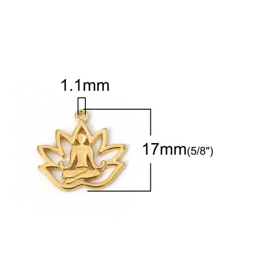 Picture of Zinc Based Alloy Charms Yoga Gold Plated Flower 18mm( 6/8") x 17mm( 5/8"), 50 PCs
