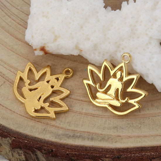 Picture of Zinc Based Alloy Charms Yoga Gold Plated Flower 18mm( 6/8") x 17mm( 5/8"), 50 PCs