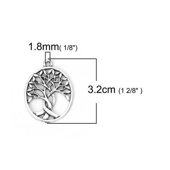 亜鉛合金 ペンダント 楕円形 銀古美 ツリー 32mmx 24mm、 10 個 の画像