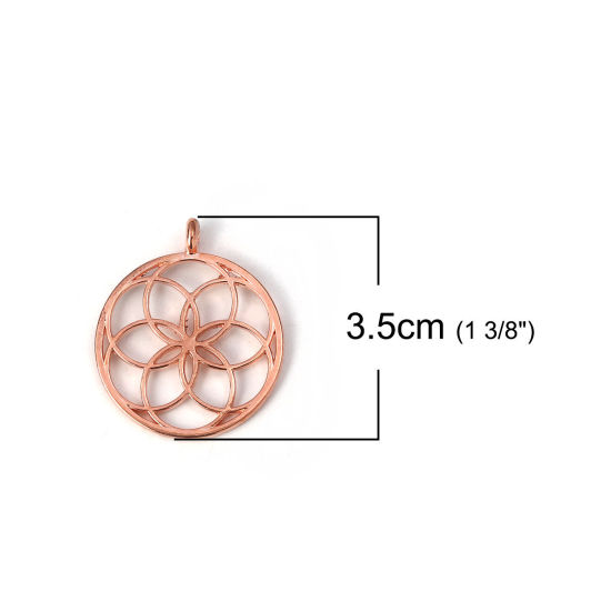 亜鉛合金 生命の花 ペンダント 円形 ローズゴールド 35mmx 30mm、 20 個 の画像