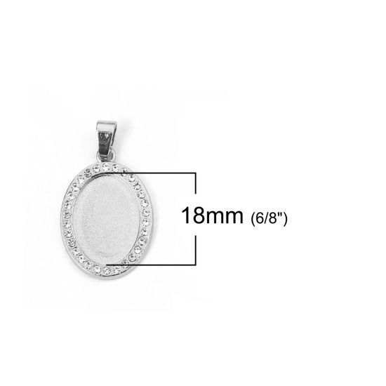 亜鉛合金 ペンダント 楕円形 シルバートーン 台座付 ( 18mmx13mmに合う) 透明ラインストーン 32mm x 18mm、 5 個 の画像