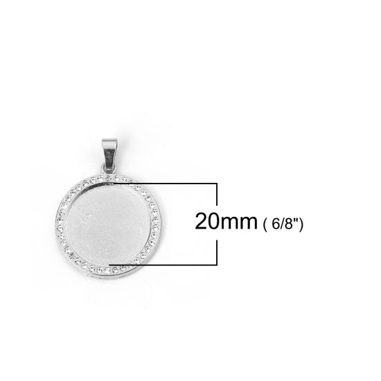 亜鉛合金 ペンダント 円形 シルバートーン 台座付 ( 20mmに合う) 透明ラインストーン 34mm x 25mm、 3 個 の画像