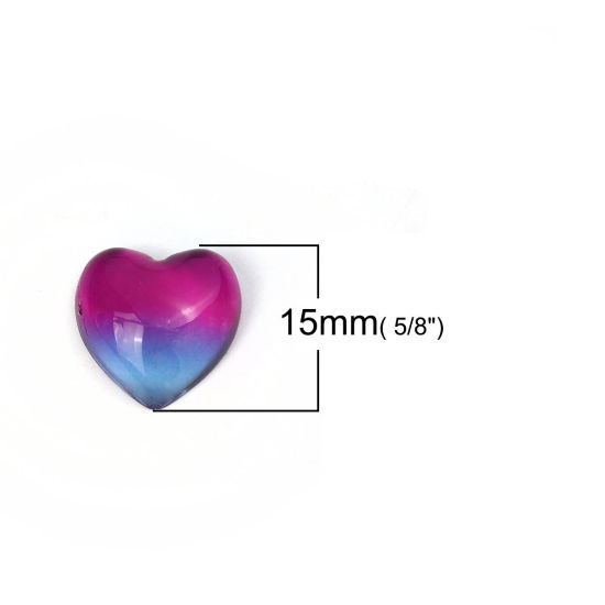 ガラス ドームシール カボション ハート フラット 紺碧 15mm x 15mm、 5 個 の画像