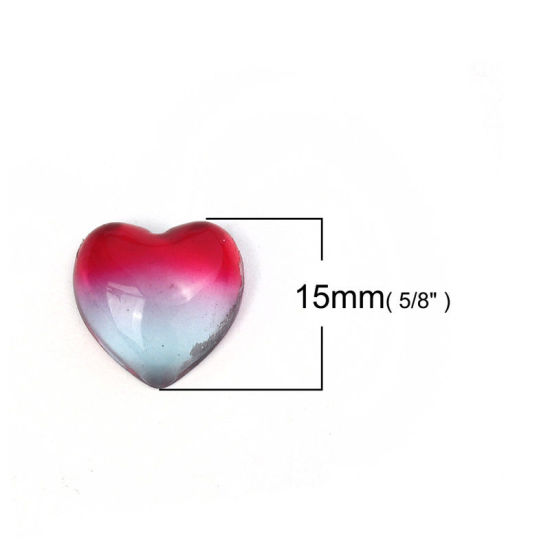 ガラス ドームシール カボション ハート フラット 紺碧 15mm x 15mm、 5 個 の画像