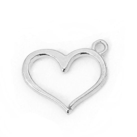 Bild von Zinklegierung Charms Herz Silberfarbe 16mm x 13mm, 50 Stück