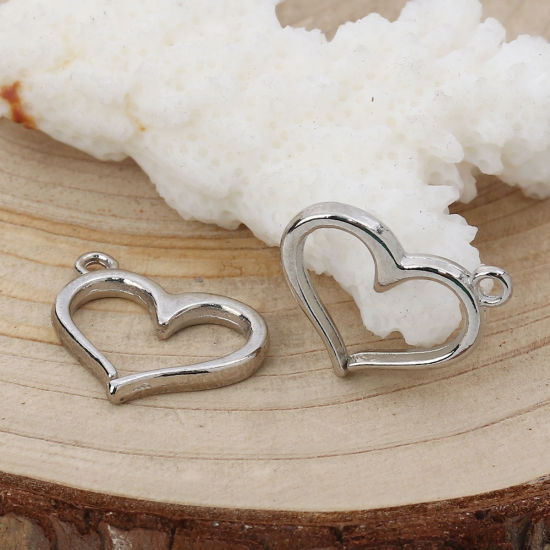 Bild von Zinklegierung Charms Herz Silberfarbe 16mm x 13mm, 50 Stück