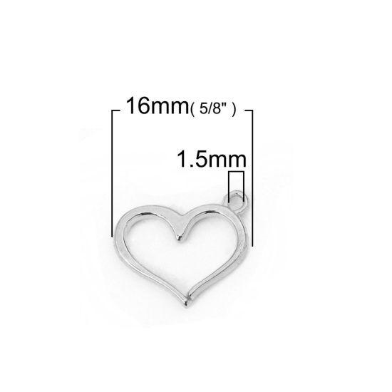Bild von Zinklegierung Charms Herz Silberfarbe 16mm x 13mm, 50 Stück