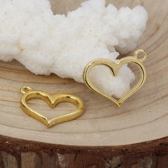 Bild von Zinklegierung Charms Herz Vergoldet 16mm x 13mm, 50 Stück