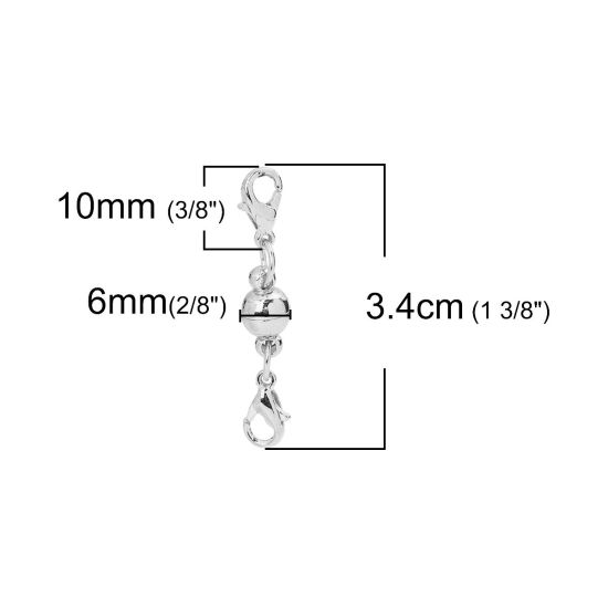 Image de 1 Paquet (5 Kits/Paquet) Fermoir Magnétique en Alliage de Fer Argenté Balle avec Fermoir Mousqueton 34mm x 6mm