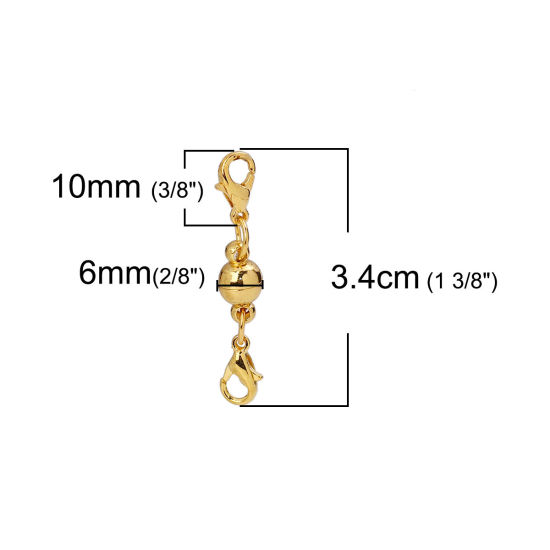 Image de 1 Paquet (5 Kits/Paquet) Fermoir Magnétique en Alliage de Fer Doré Balle avec Fermoir Mousqueton 34mm x 6mm