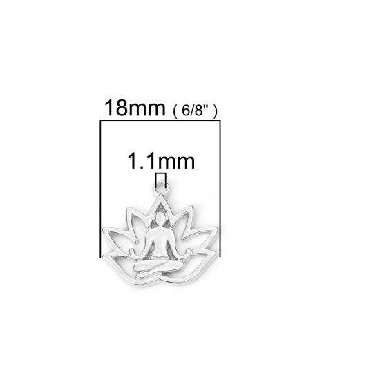 Picture of Zinc Based Alloy Charms Yoga Silver Tone Flower 18mm( 6/8") x 17mm( 5/8"), 50 PCs