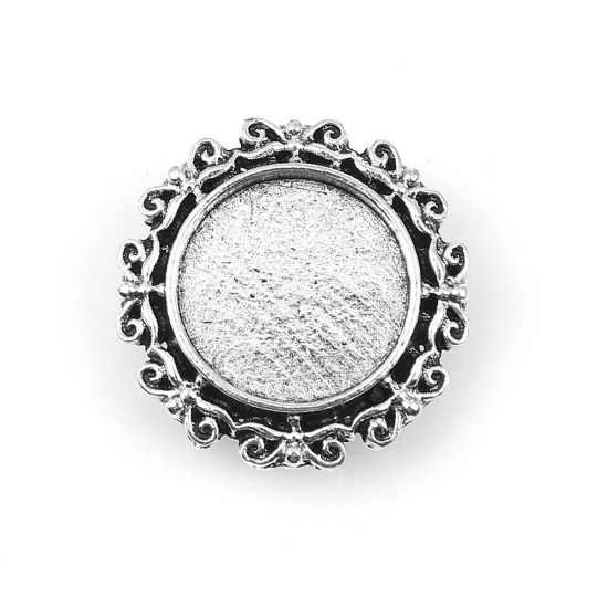 Image de Supports à Cabochons en Alliage de Zinc Rond Argent Vieilli Cabochon Rapportable (Convenable à 14mm Dia) 22mm x 22mm, 10 Pcs