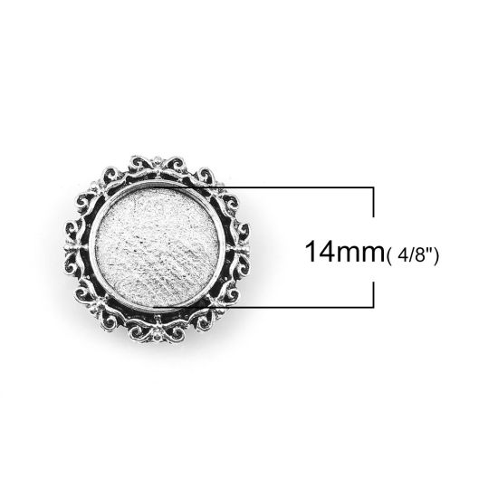 Image de Supports à Cabochons en Alliage de Zinc Rond Argent Vieilli Cabochon Rapportable (Convenable à 14mm Dia) 22mm x 22mm, 10 Pcs