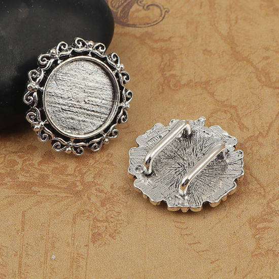 Image de Supports à Cabochons en Alliage de Zinc Rond Argent Vieilli Cabochon Rapportable (Convenable à 14mm Dia) 22mm x 22mm, 10 Pcs