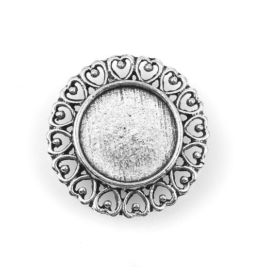 Imagen de Cabochon Frame Settings  Soporta a cabachones Zamak de Ronda , Corazón Plata Antigua Base Camafeo (Adap 14mm) 23mm x 23mm, 10 Unidades