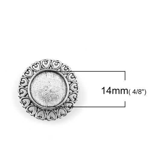 Imagen de Cabochon Frame Settings  Soporta a cabachones Zamak de Ronda , Corazón Plata Antigua Base Camafeo (Adap 14mm) 23mm x 23mm, 10 Unidades