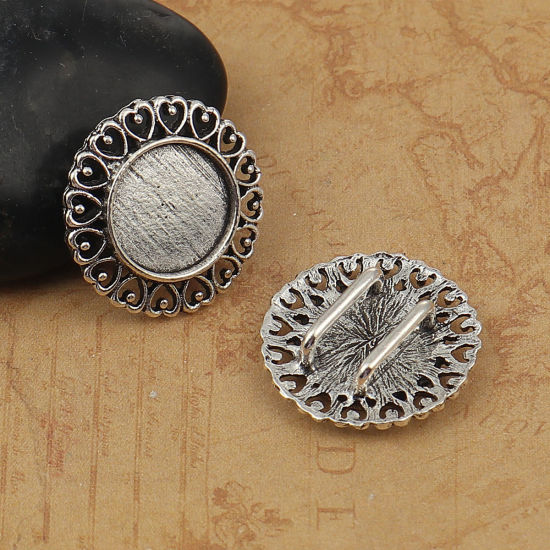 Imagen de Cabochon Frame Settings  Soporta a cabachones Zamak de Ronda , Corazón Plata Antigua Base Camafeo (Adap 14mm) 23mm x 23mm, 10 Unidades