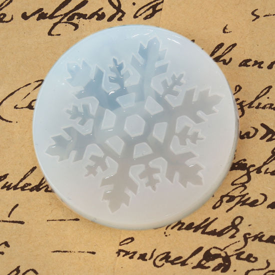 Image de Moule en Silicone Rond Blanc Floconde de Noël 5.2cm Dia., 2 Pcs