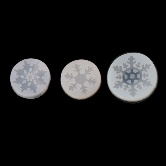 Image de Moule en Silicone Rond Blanc Floconde de Noël 5.2cm Dia., 2 Pcs