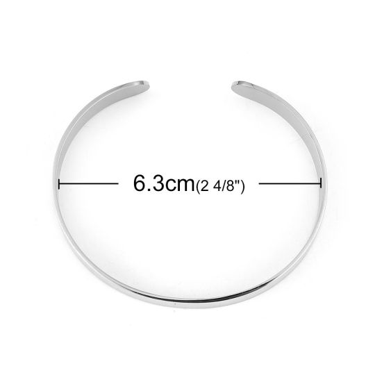 304ステンレス鋼 ブランク カフ バングル ブレスレット ブレスレット シルバートーン 17.5cm 長さ、 1 個 の画像