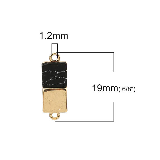 Imagen de Latón & Resina Conectores Rectángulo 18k Chapado en Oro Negro Efecto Mármol 19mm x 7mm, 2 Unidades