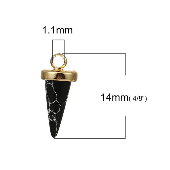 Imagen de Latón & Resina Colgantes Charms Afilar 18k Chapado en Oro Negro Efecto Mármol 14mm x 7mm, 2 Unidades