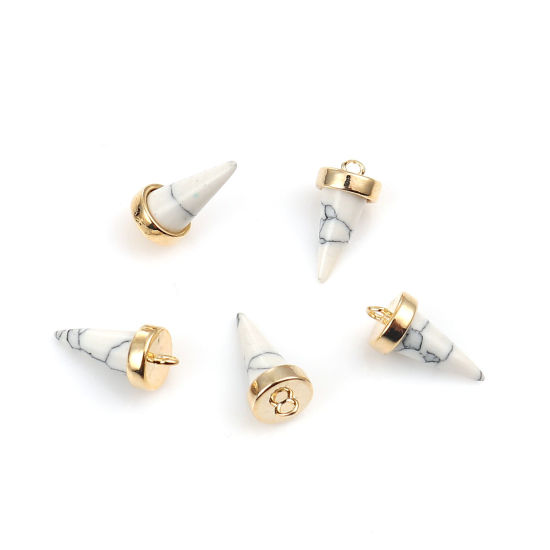 Imagen de Latón & Resina Colgantes Charms Afilar 18k Chapado en Oro Blanco Efecto Mármol 14mm x 7mm, 2 Unidades