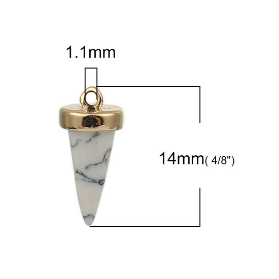 Imagen de Latón & Resina Colgantes Charms Afilar 18k Chapado en Oro Blanco Efecto Mármol 14mm x 7mm, 2 Unidades
