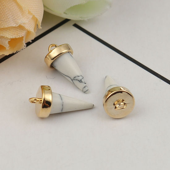 Imagen de Latón & Resina Colgantes Charms Afilar 18k Chapado en Oro Blanco Efecto Mármol 14mm x 7mm, 2 Unidades