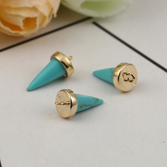 Imagen de Latón & Resina Colgantes Charms Afilar 18k Chapado en Oro Blanco Efecto Mármol 14mm x 7mm, 2 Unidades