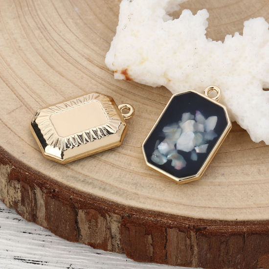 Image de Breloques en Alliage de Zinc & Acrylique Rectangle Coquilles Couleur AB Doré Blanc 23mm x 15mm, 5 Pcs