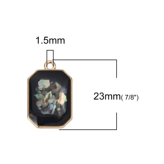 Image de Breloques en Alliage de Zinc Rectangle Coquilles Couleur AB Doré Noir 23mm x 15mm, 5 Pcs