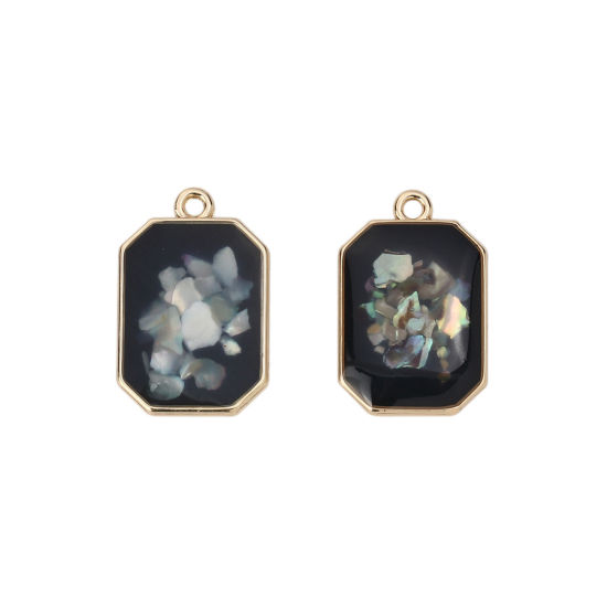 Image de Breloques en Alliage de Zinc Rectangle Coquilles Couleur AB Doré Noir 23mm x 15mm, 5 Pcs