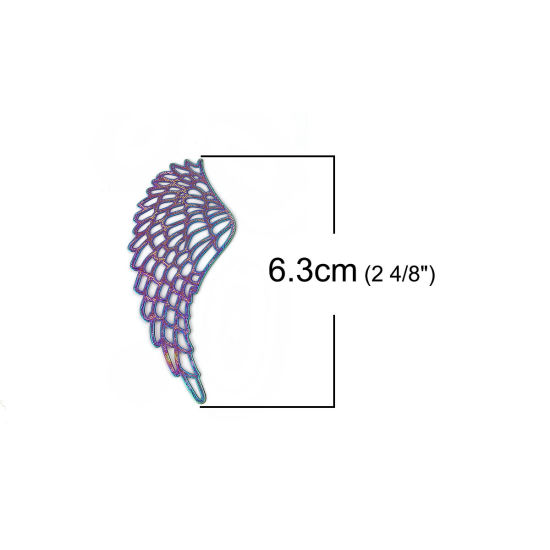 真鍮 彩色上絵 装飾 多色 翼 63mm x 27mm、 2 ペア の画像