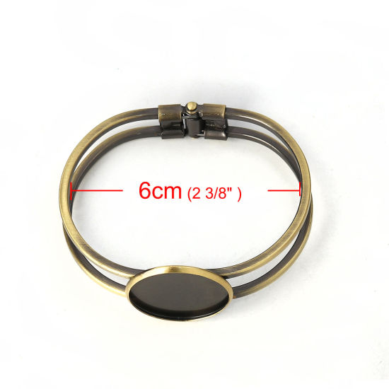 Picture of Brass Bangles Bracelets Round Antique Bronze Cabochon Settings (Fits 25mm Dia.) Can Open 20cm(7 7/8") long, 1 Piece