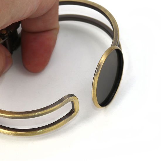 Picture of Brass Bangles Bracelets Round Antique Bronze Cabochon Settings (Fits 25mm Dia.) Can Open 20cm(7 7/8") long, 1 Piece